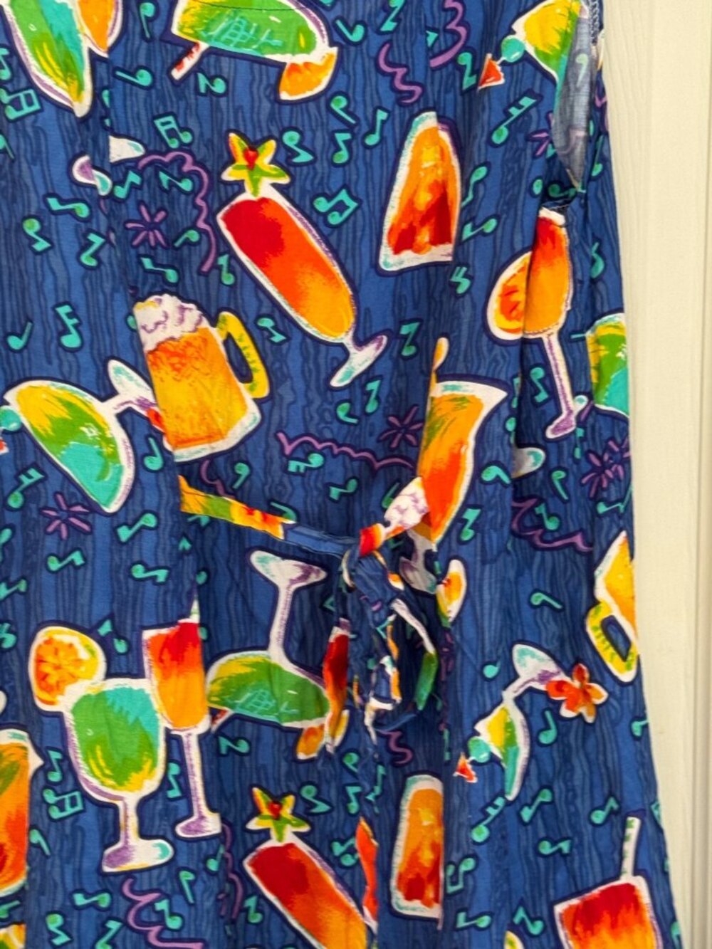 Vintage Tropical Cocktail Print Sheath Mini Dress Martini Margarita Tie Back S - Picture 4 of 9